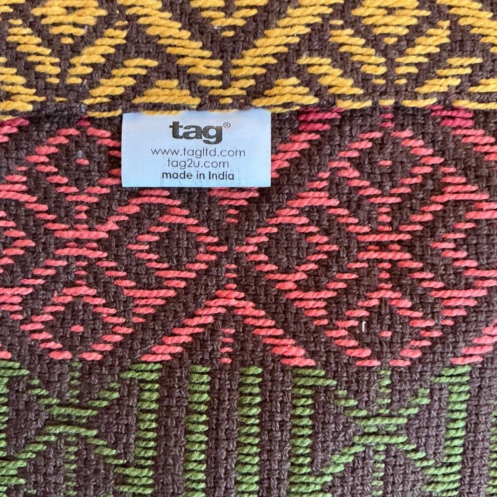 Tag Woven Cotton Table Runner 72x13 Southwest Geometric Green Red Yellow‎ India